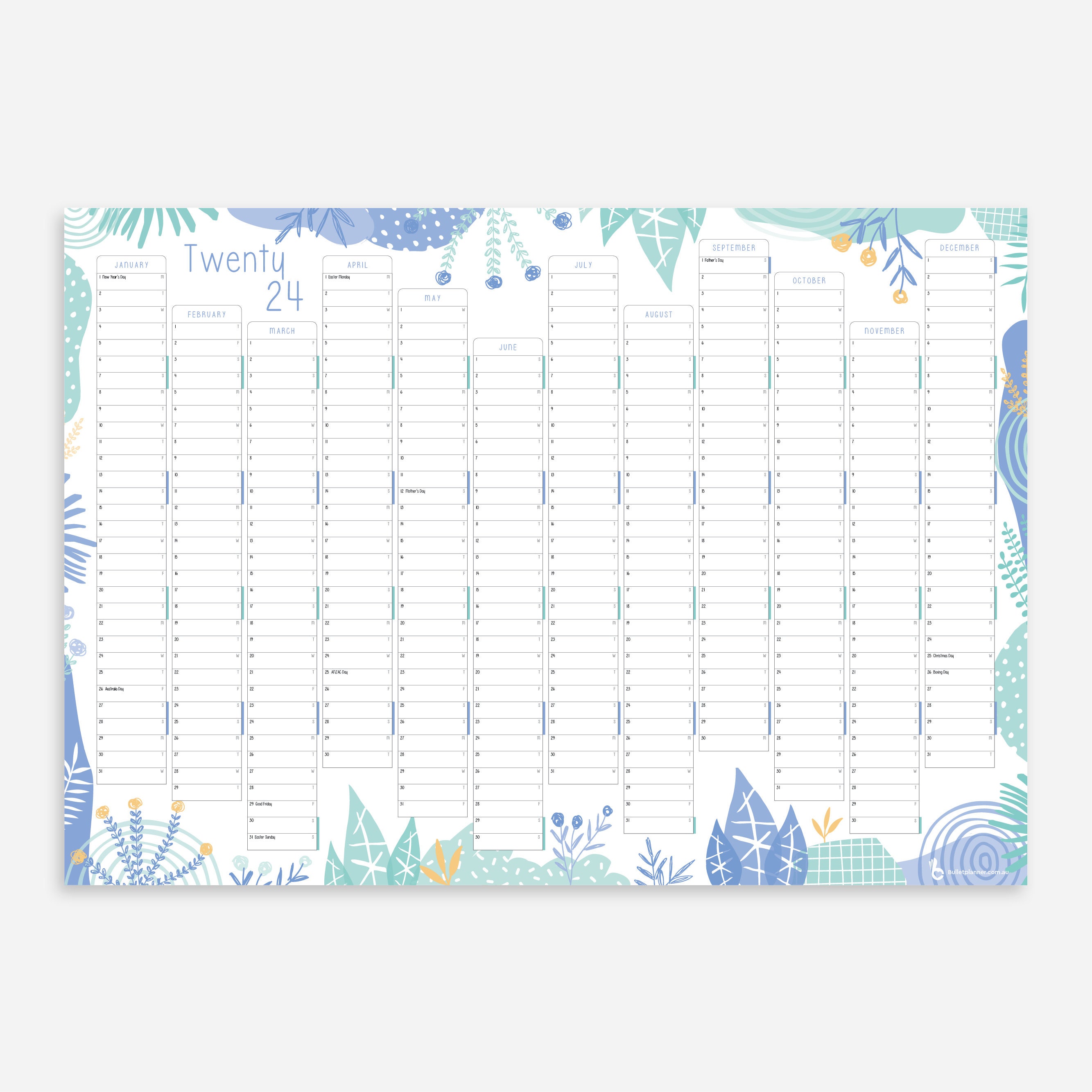 2024 Yearly Wall Planner Large Paper Wall Calendar Annual Etsy Australia