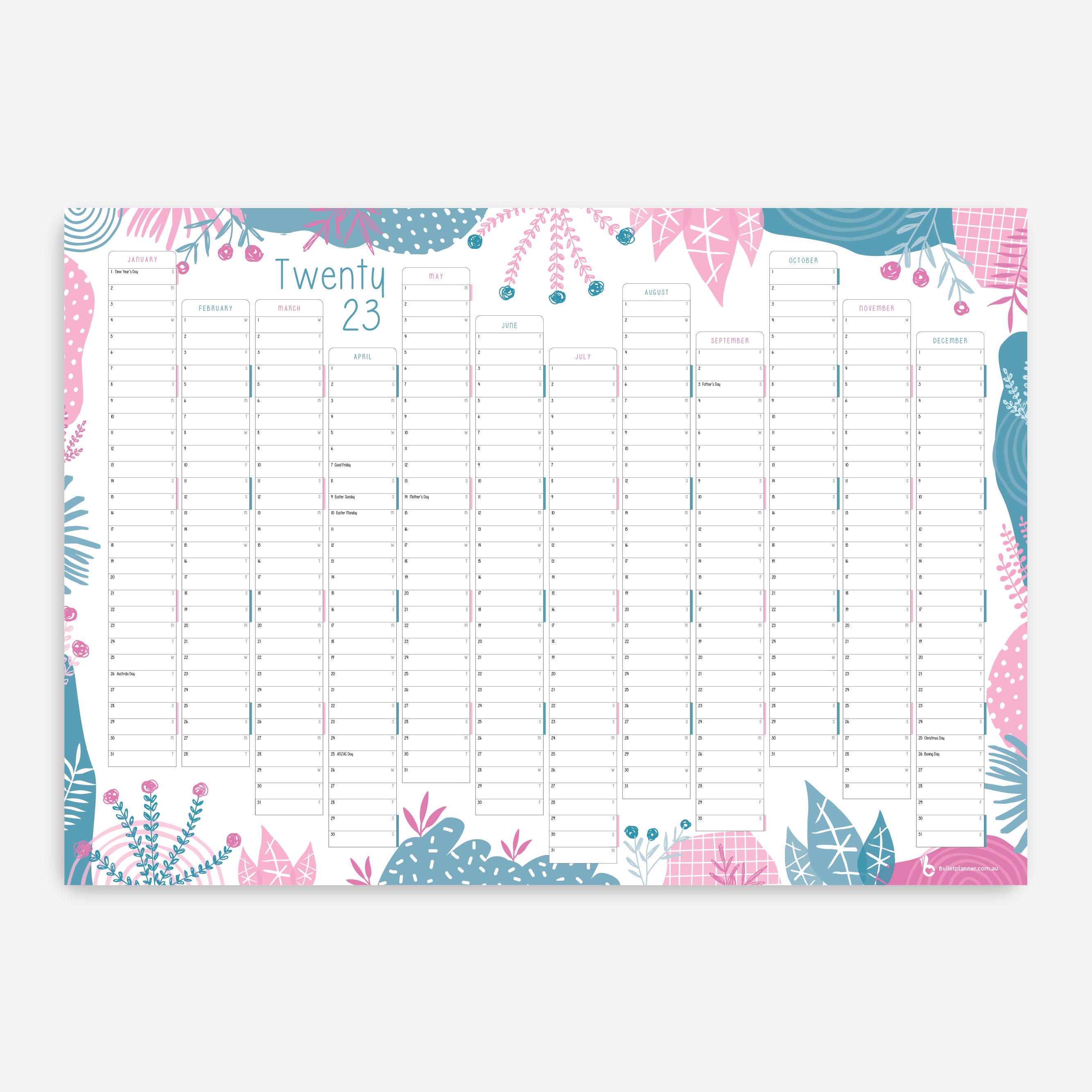 2023 Yearly Wall Planner Large Paper Wall Calendar Annual Etsy Australia