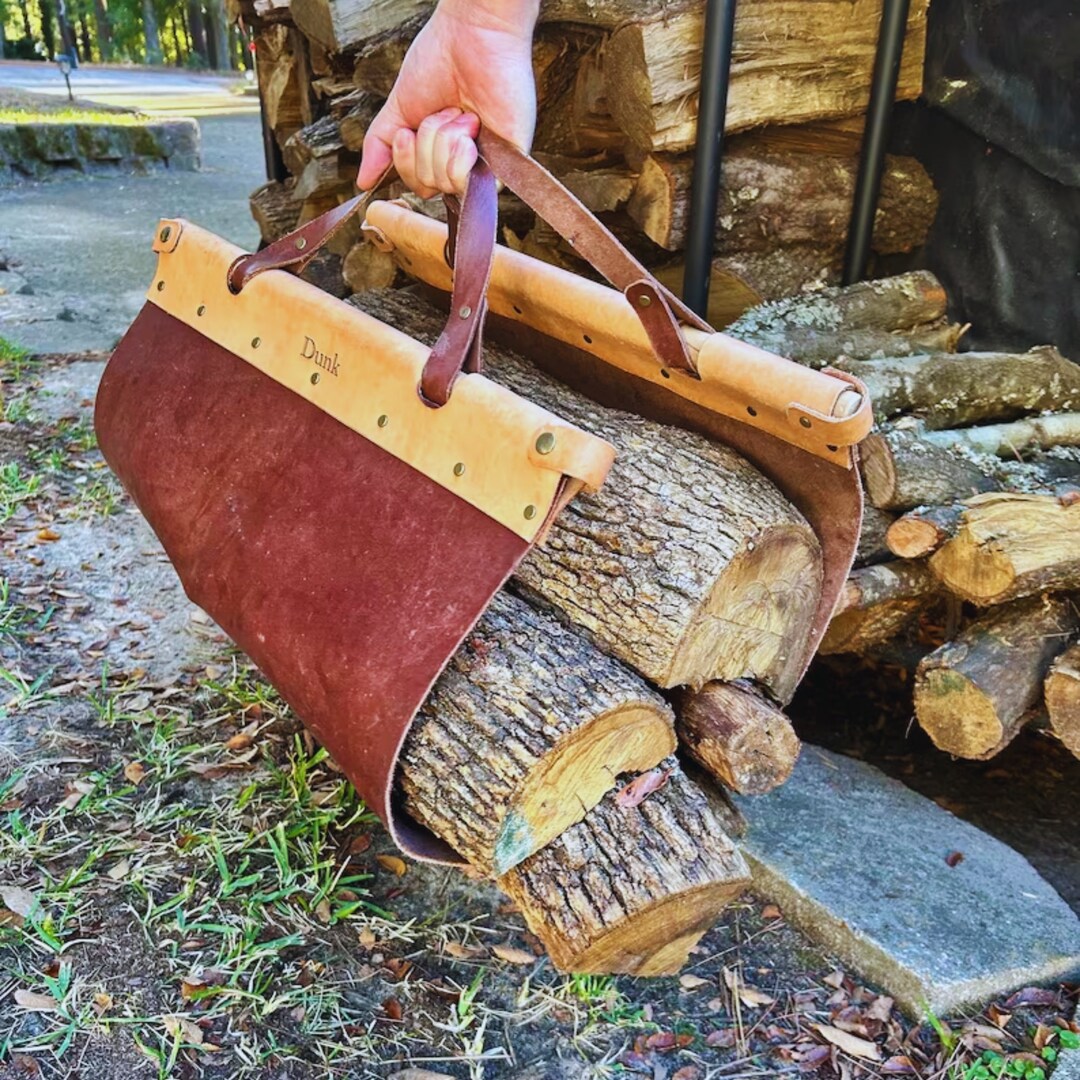 Leather Log Carrier Personalized Engraving Included Log Etsy