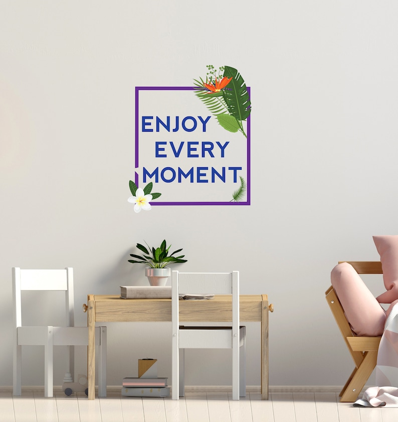 Enjoy Every Moment Botanical Leaves Quote Wall Decal Big Green Leaf For Home Any Room Decoration CG668 Flower With Saying Vinyl Design