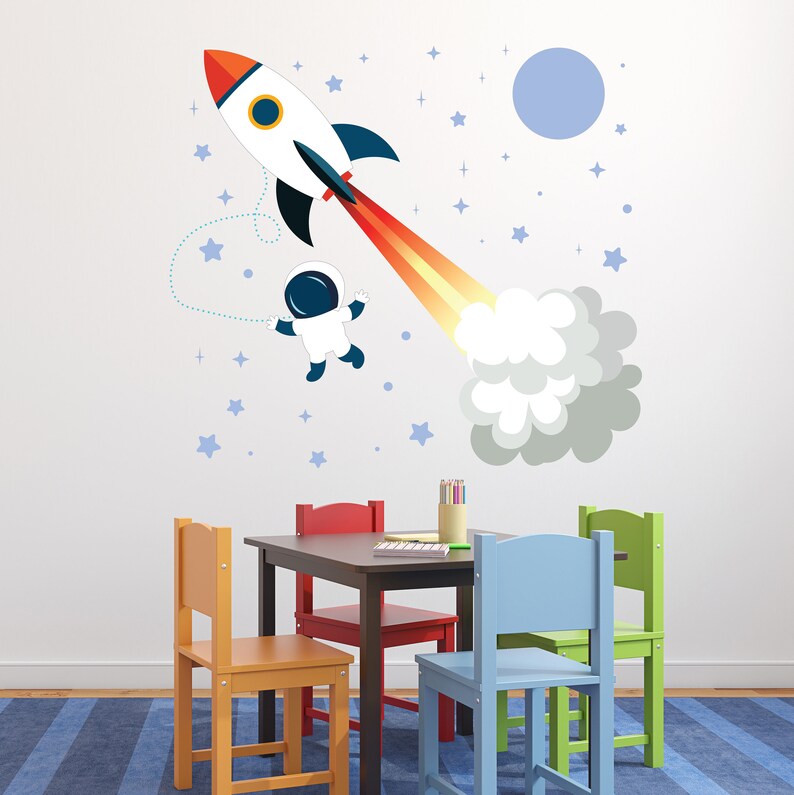Rocket Wall Decal Outer Space Vinyl Art Astronaut Floating Etsy