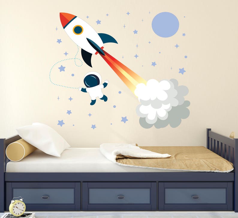 Rocket Wall Decal Outer Space Vinyl Art Astronaut Floating Etsy