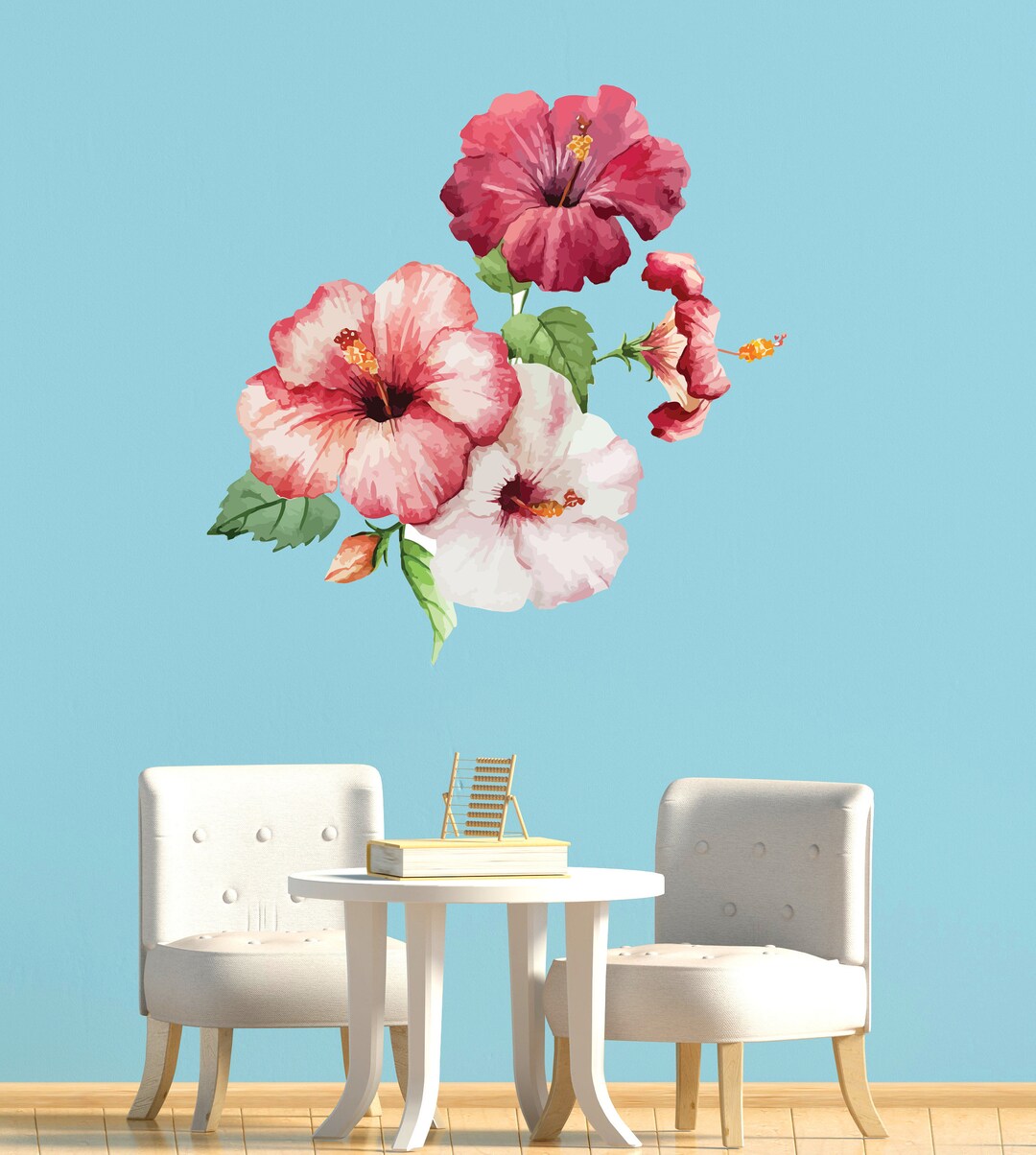 Hibiscus Wall Decal Watercolor Floral Vinyl Design Big Etsy