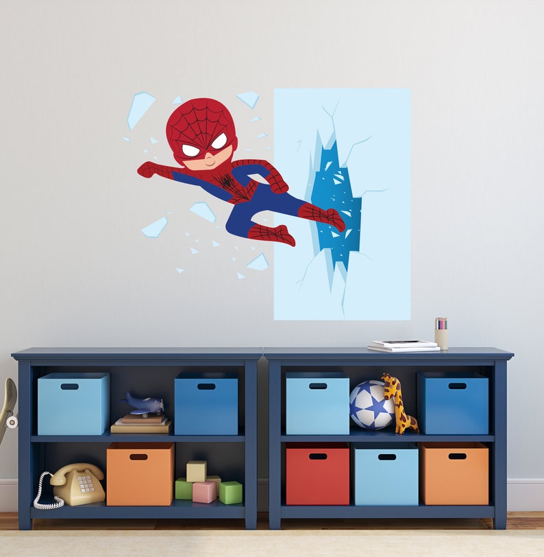 Spider Boy Breaking Wall Decal Superhero 3d Effect Vinyl Art Design Flying Trough The Glass Decor For Playroom Girl Room Cg774