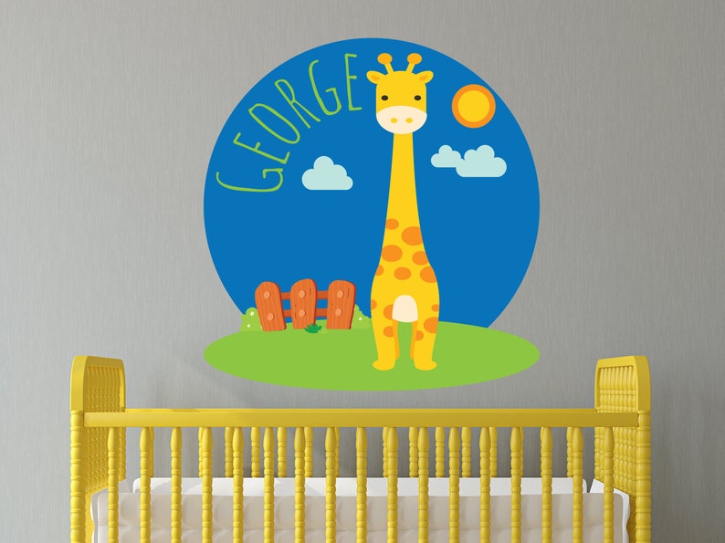 Nursery Vinyl Design Boy Personalized Decor Children Room Decoration Yellow Giraffe Wall Sticker Giraffe Wall Decal Safari Wall Decor