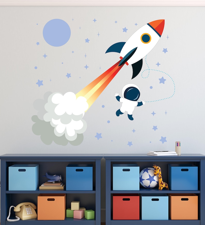 Rocket Wall Decal Outer Space Vinyl Art Astronaut Floating Etsy