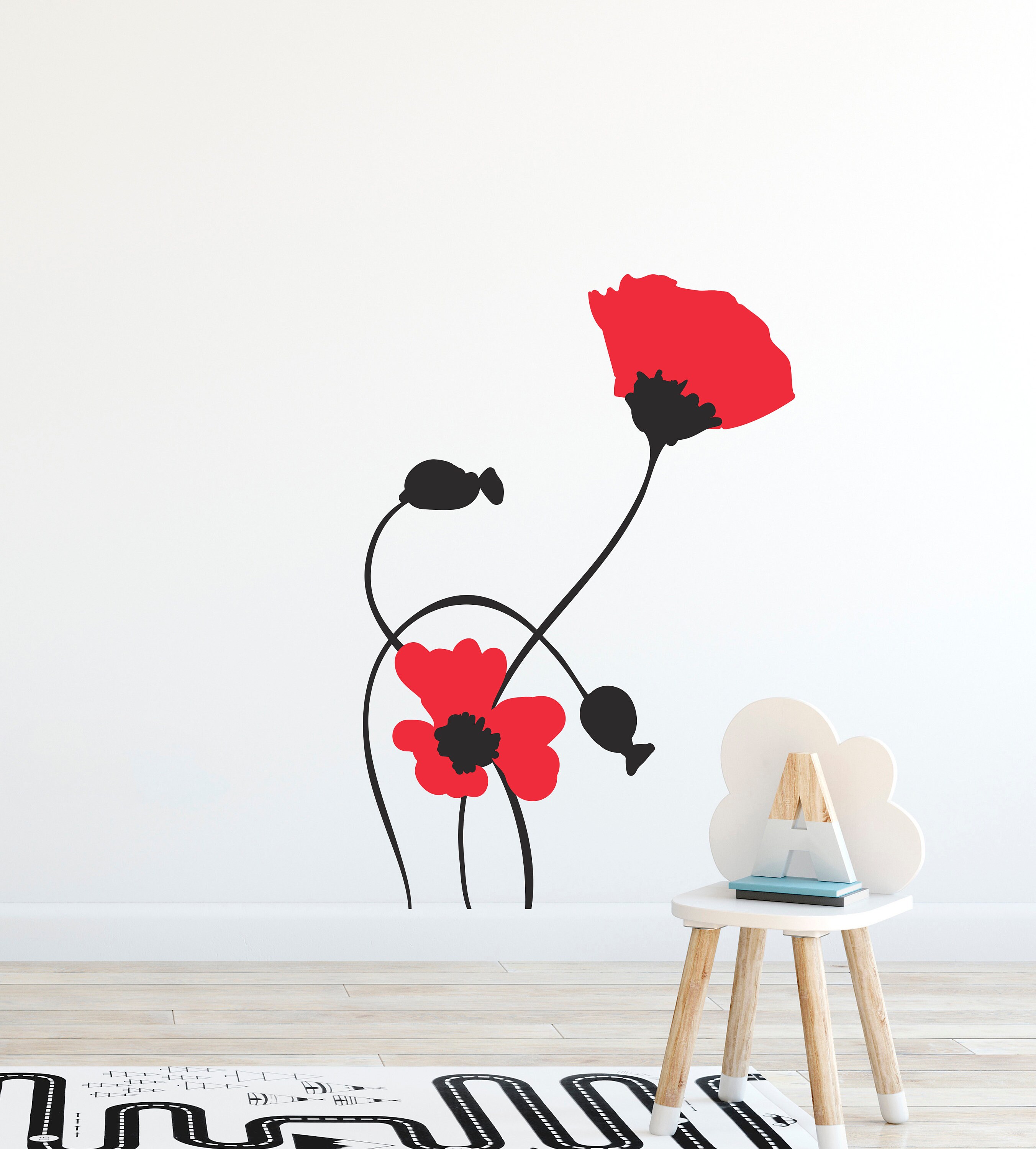 Red Poppy Wall Decoration Red And Black Flower Vinyl Design Etsy