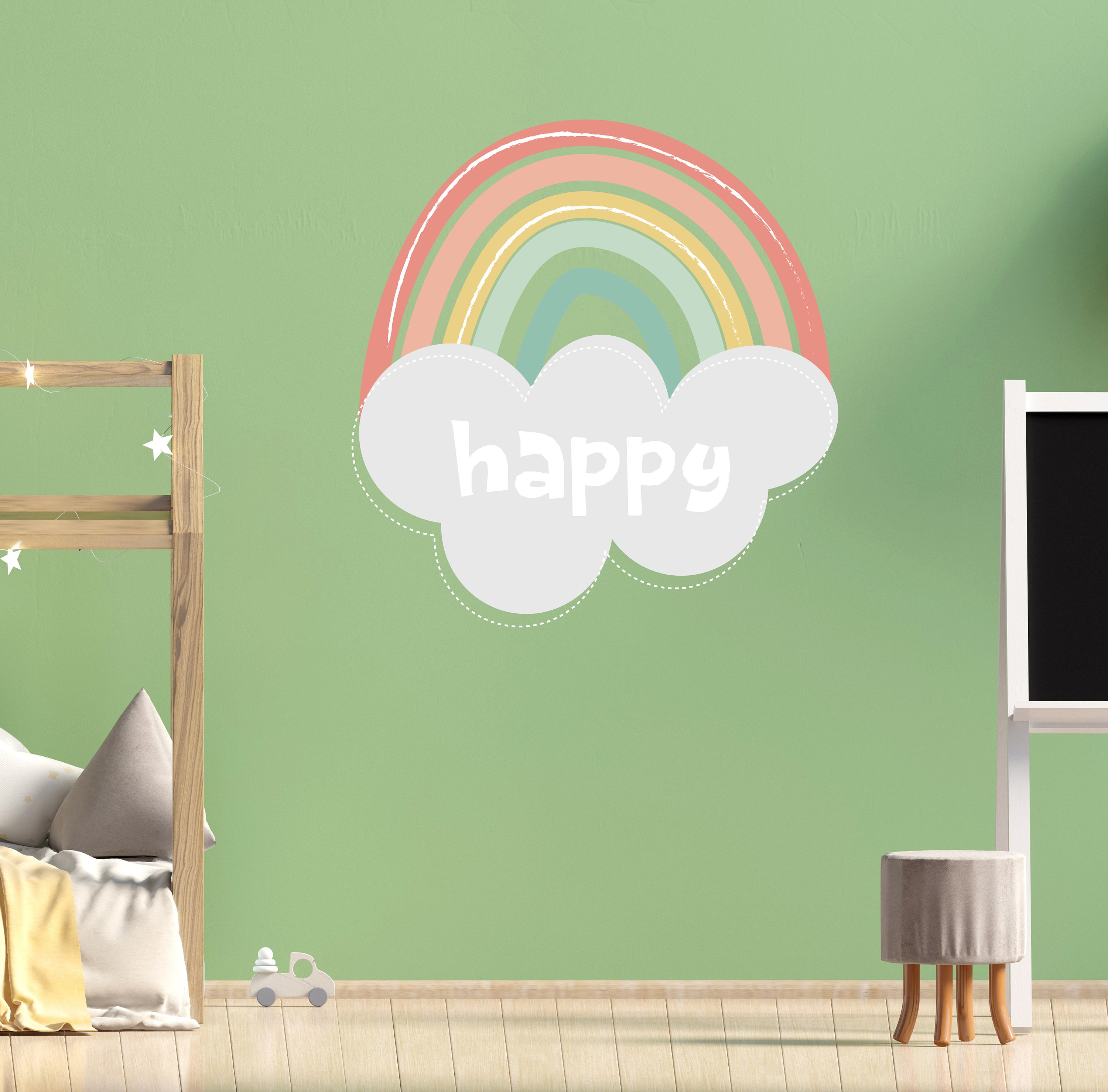 Happy Rainbow Wall Decor Happy Nursery Playroom Children Etsy