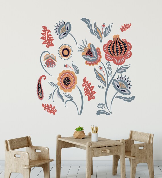 Garden Wall Decoration Flowers In Grey And Bordeaux Tones Etsy