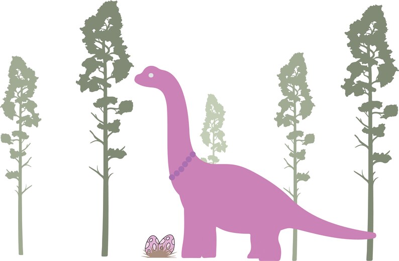 Pink Dinosaur Wall Decal Jurassic Forest Kids Design Green Etsy