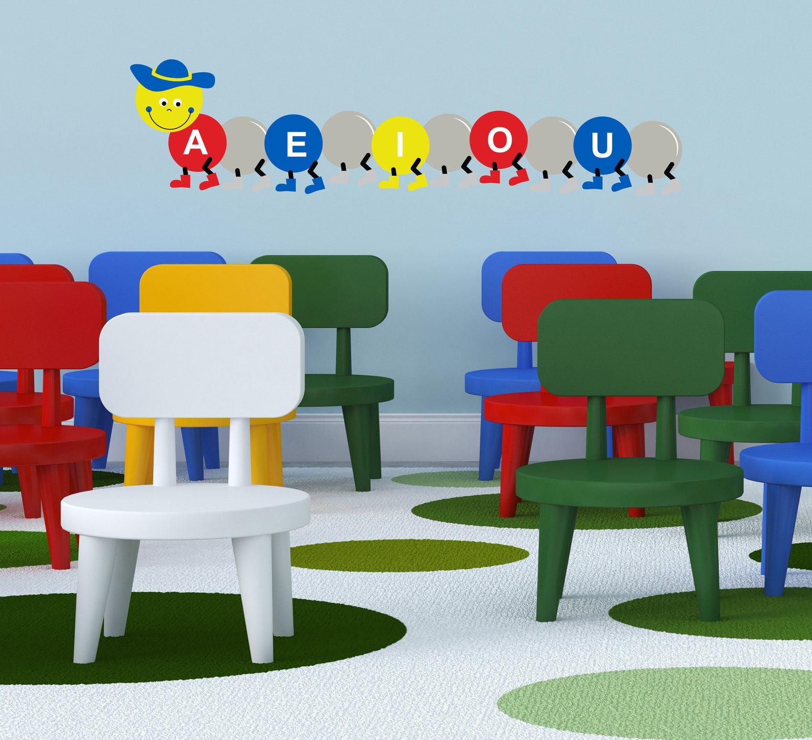 Vowels Wall Decal Caterpillar AEIOU Primary Colors Balls Kids Etsy