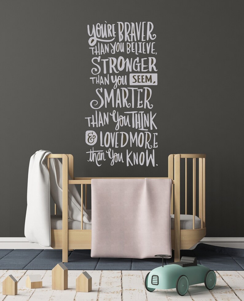 You/'re Braver Than You Believe.. Wall Quote CG1510 School Decor Inspirational Text for Kids Wall Decal Quote Silver Vinyl Design Home