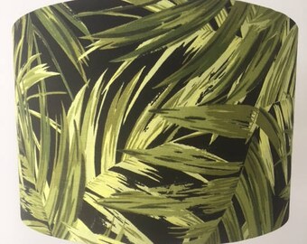 Retro Tropical Fern Fabric Drum Lampshade