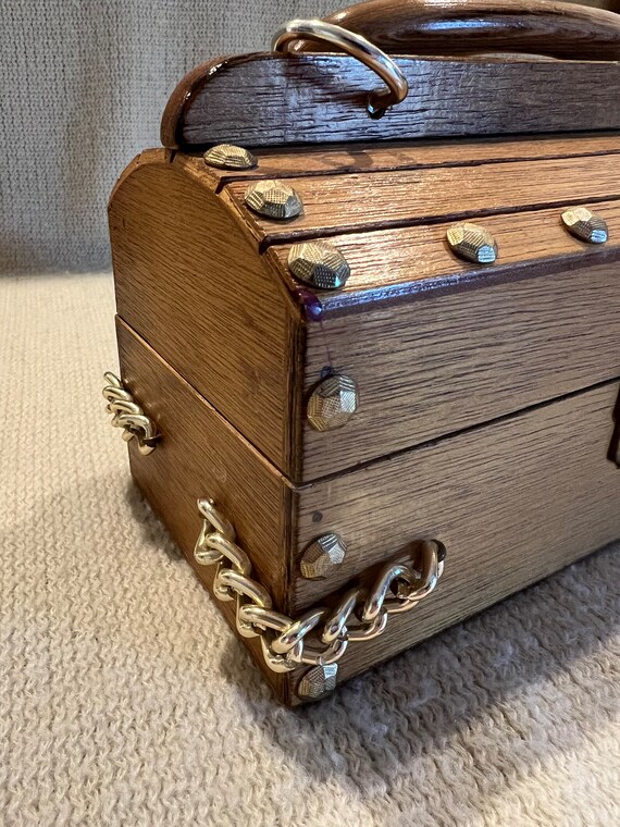 Vintage MR R Wooden Treasure Chest Wood Box Purse Gol… Gem