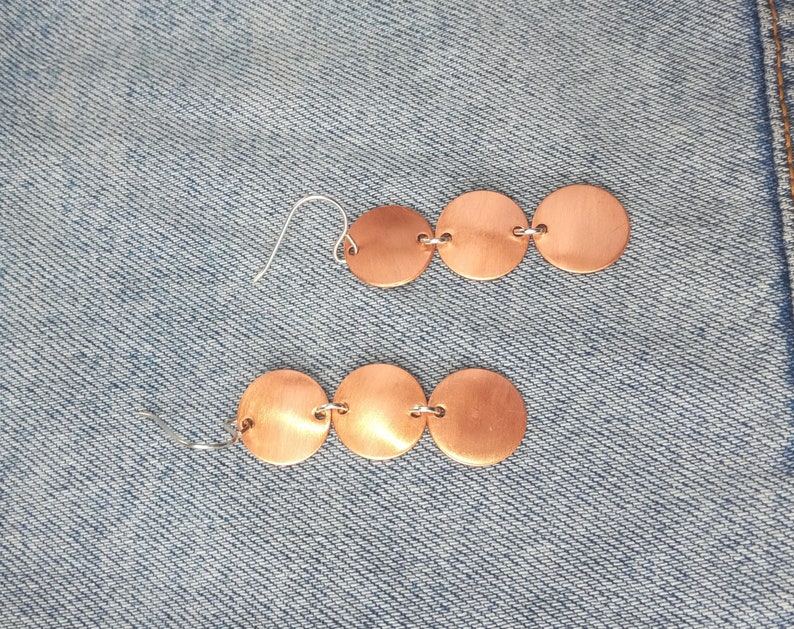 Rose gold copper circle long earrings