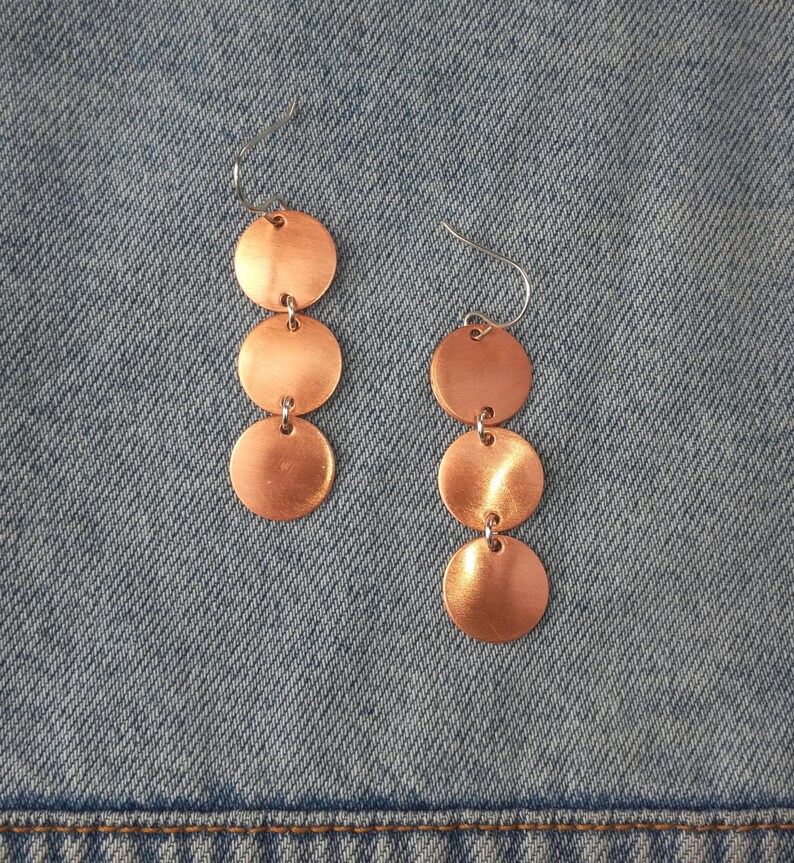 Rose gold copper circle long earrings