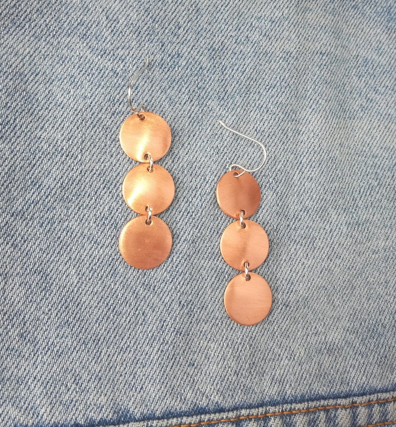Rose gold copper circle long earrings