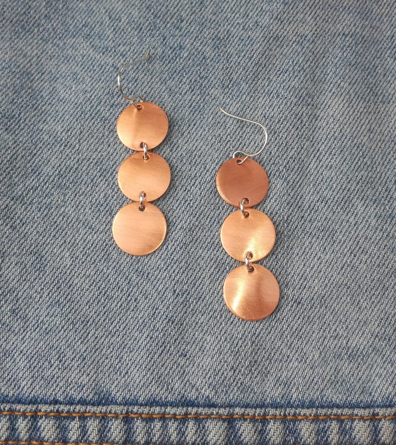 Rose gold copper circle long earrings