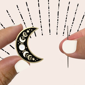 Moon and Stars - Magnetic Needle Minder - Embroidery and Cross-Stitch Cosmic Needle Keeper for Hand Sewing