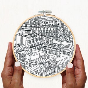 Paris France Embroidery Hoop Art Pattern