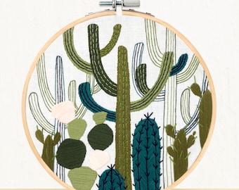 Kaktusgarten – komplettes Stickset – moderne DIY-Stickerei