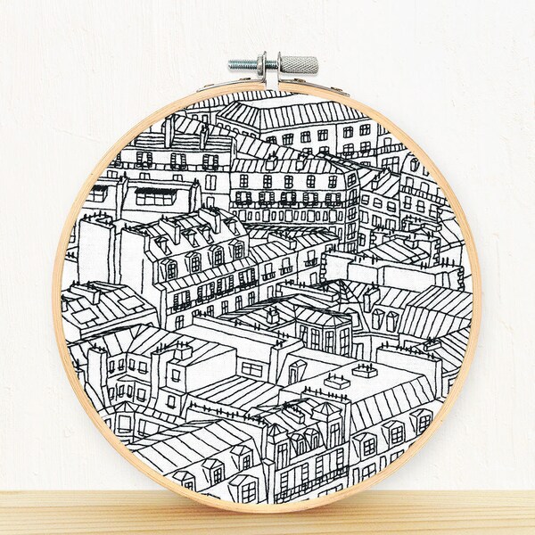 NEW! Rooftops of Paris, France - full embroidery kit - diy modern needlepoint