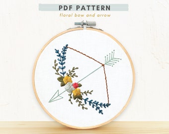 PDF Embroidery Pattern- Floral Bow and Arrow