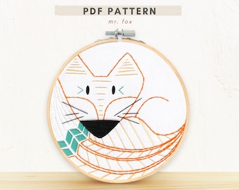 PDF Embroidery Pattern- Mr. Fox - modern needlework - digital download