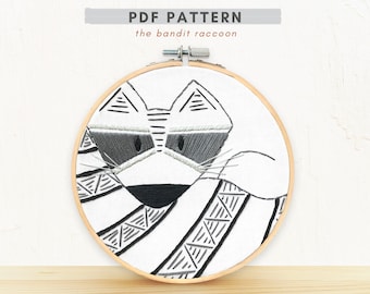 PDF Embroidery Pattern- The Bandit Raccoon