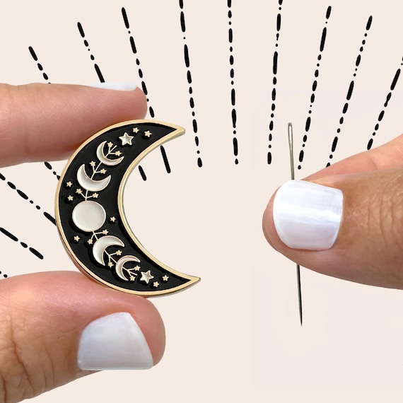 Moon and Stars - Magnetic Needle Minder - Embroidery and Cross-Stitch Cosmic Needle Keeper for Hand Sewing