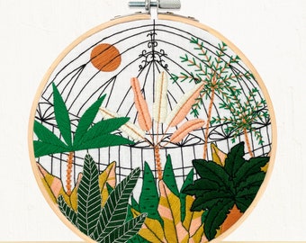 NEW! Botanical Greenhouse Garden - full embroidery kit - diy modern needlework