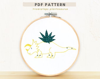 PDF Embroidery Pattern- Triceratops Plantosaurus - modern needlework - digital download