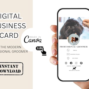 Cyfrowa wizytówka dla psiego fryzjera|Personalizowany szablon pielęgnacji psów|Niestandardowy szablon salonu pielęgnacji psów|Firma psiego fryzjera