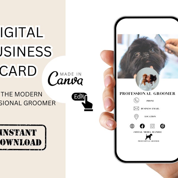 Digital Dog Groomer Business Card|Customizable Dog Grooming Template|Custom Dog Grooming Salon Template|Dog Pet Groomer Business