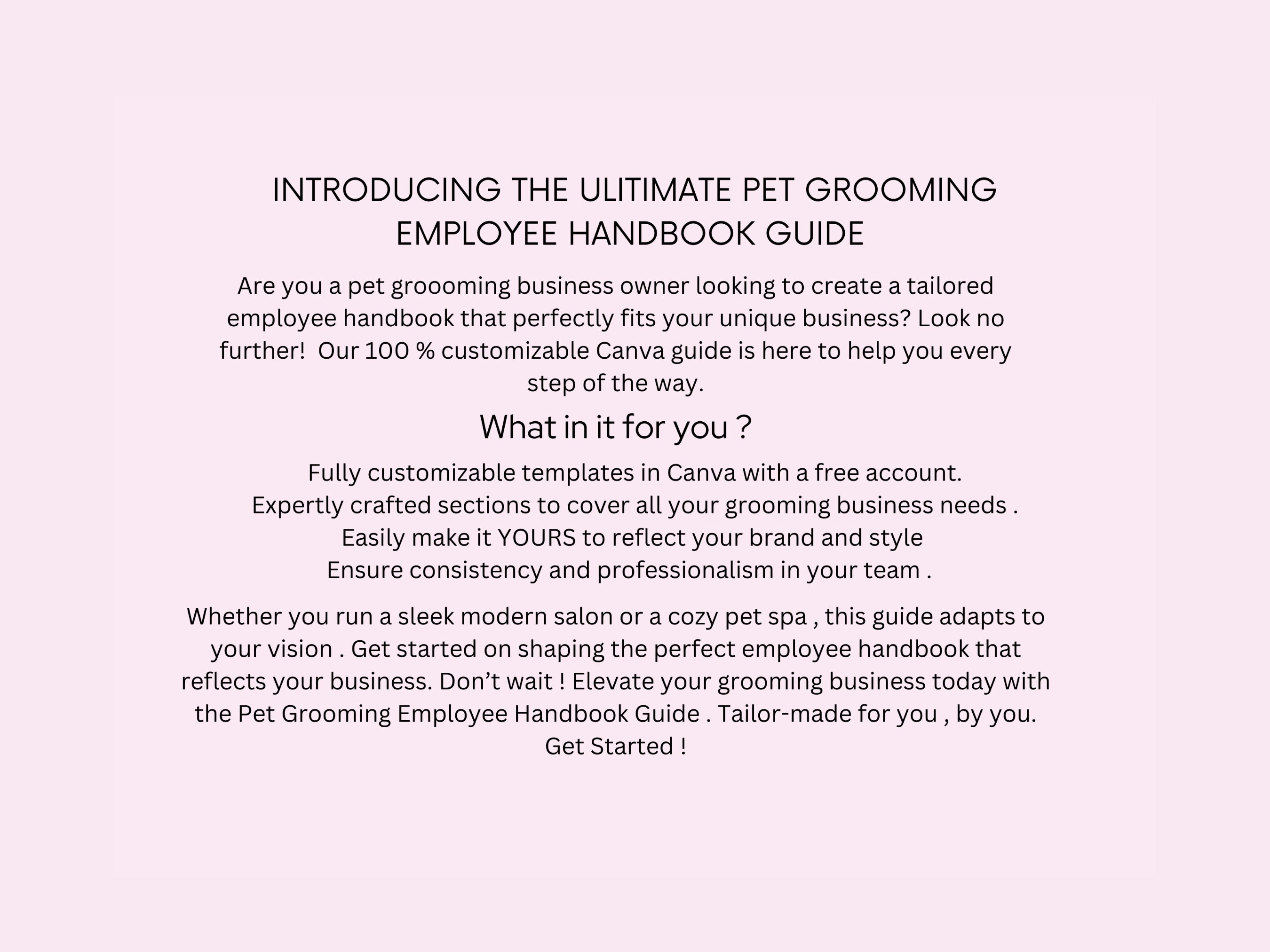 Dog Grooming Employee Handbook,dog Grooming Forms, Grooming Business