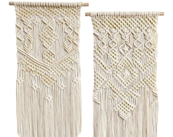 Piccolo Macrame Wall Hanging, 2 Pack Art Woven Wall Decor, Boho Home, Decorazione chic per appartamento, camera da letto, soggiorno, galleria, dormitorio.