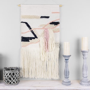 Woven Wall Hanging, Woven Midcentury, Tassel tufted tapestry, Cottagecore geometric design living , Boho Home Decor, Rustic  boho wedding.