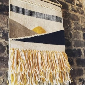 Sun Woven Wall Hanging, Midcentury Modern Wall Tapestry, Boho Woven Wall Art,Handmade, Tufted Tassel Tapestry,Nursery/kids art room.