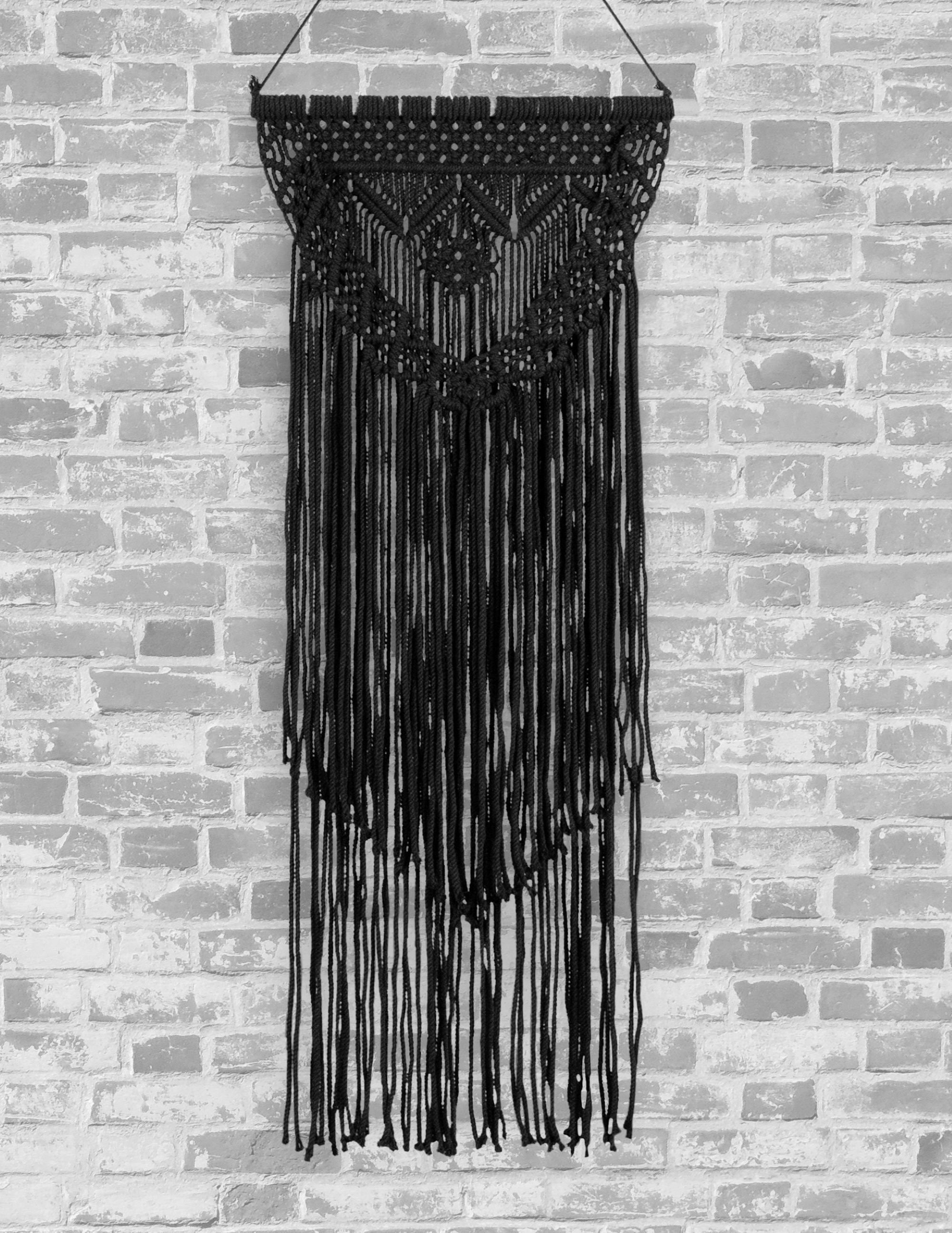 Black Macrame Wall Hanging Woven Wall Hanging Wall Tapestry Etsy