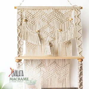 Macrame Hanging 3-Tier Floating Wall Shelves for Bedroom, Bathroom, Nursery, Boho Wood Shelves, Plant Shelf, Rustic Wood Picture Shelf. image 8