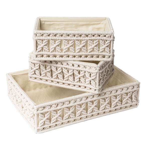 Macrame Storage Baskets, Decorative Bins, Woven Organizers for