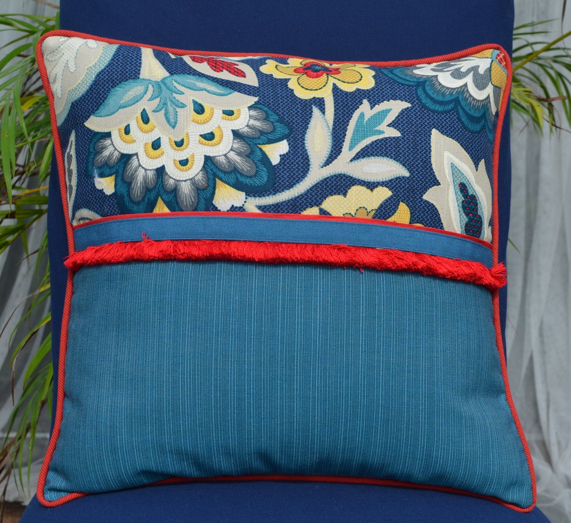 Japanese Pillow, Asian Flowers, Blue Throw Pillow, Teal Pillow Cover