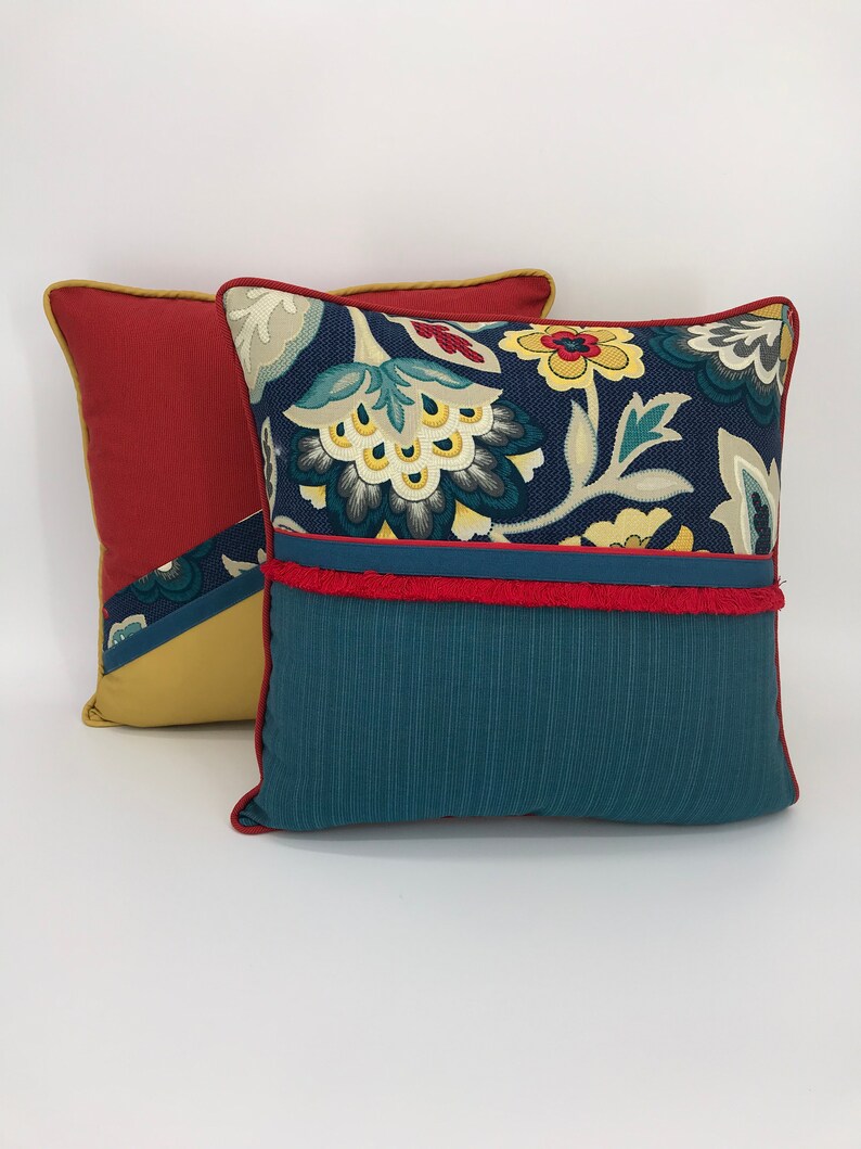 Japanese Pillow, Asian Flowers, Blue Throw Pillow, Teal Pillow Cover