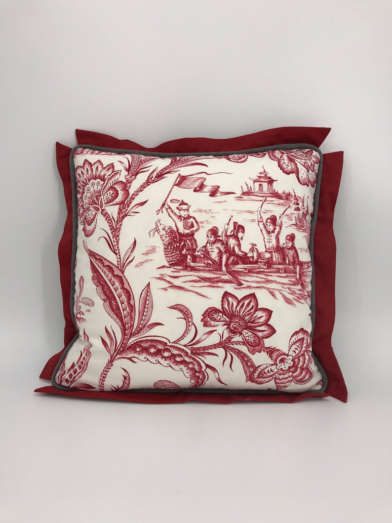 Red toile chinoiserie pillow cover dark red throw pillow Etsy