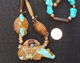 Turquoise Bear Pendant / Turquoise and Copper Necklace / Western Jewelry / Native Inspired / Zuni / Kingman / Copper / Magnet / Fetish