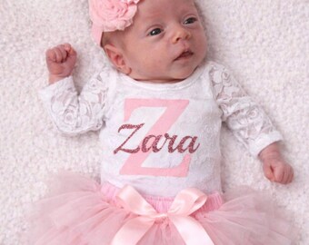 Personalized Baby Girl Coming Home Outfit in Rose Gold and Light Pink- Newborn Photos