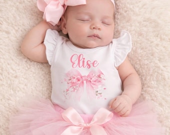 Personalized Baby Girl Coming Home Outfit in Pink - Newborn Photos