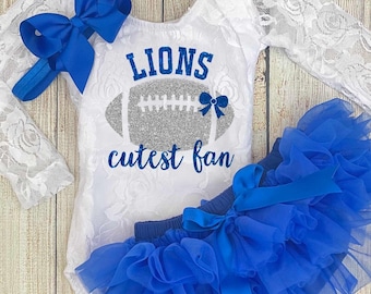 Baby Girl Lions Outfit - Royal Blue Football Tutu Set