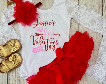 Personalized Baby Girl First Valentine's Day Outfit: Tutu, Headband & Leg Warmers