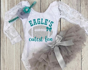 Baby Girl Football Outfit - Eagle's Cutest Fan Outfit - Philadelphia Eagle's Football with Daddy Outfit